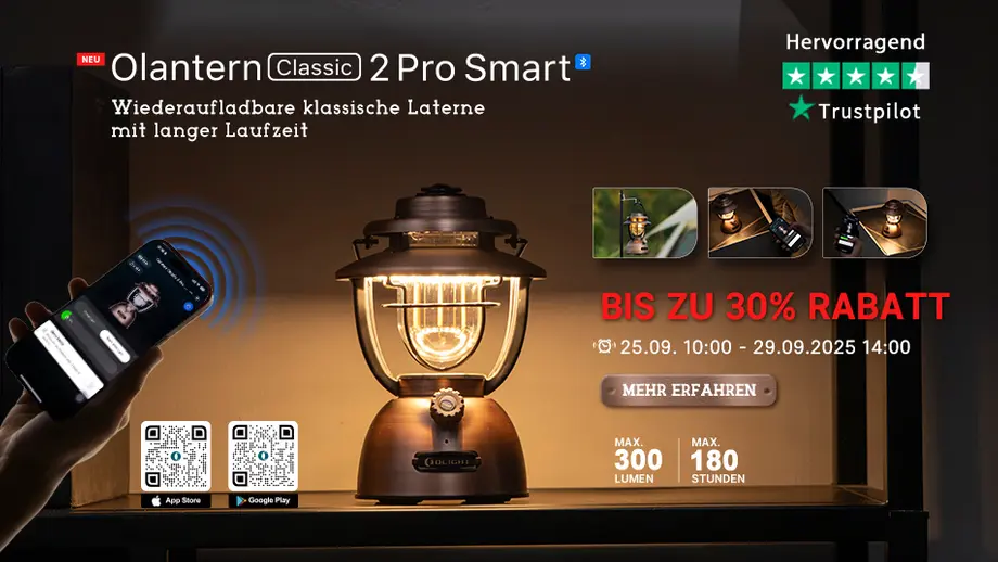 Olantern Classic 2 Pro Smart: Wiederaufladbare klassische Laterne, App-Steuerung, 300 Lumen, lange Laufzeit, bis zu 30% Rabatt.